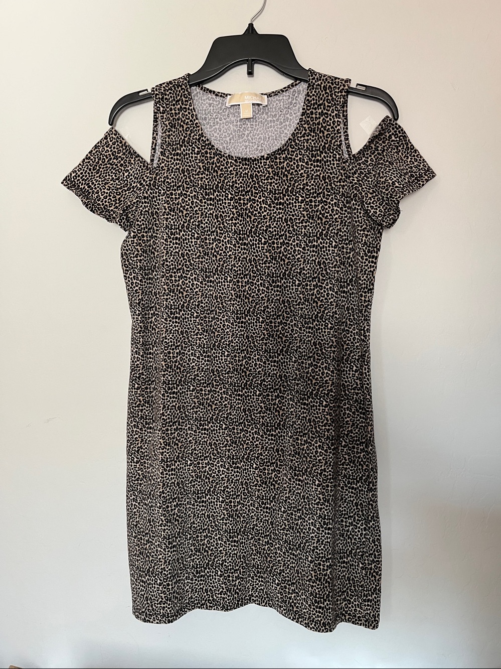 Michael Kors Women's Leopard Print Cold-Shoulder Mini Sheath Dress Size M